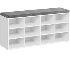 Songmics Batų suoliukas, 104x30,3x48 cm, balta, pilka