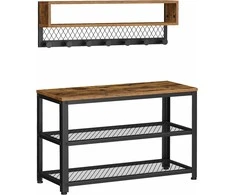 Songmics Drabužių kabykla ir batų suoliukas, 73x30x45.5 cm, ruda