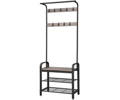 Songmics Drabužių kabykla su batų laikymo suoliuku, 33,7x77x183 cm, juoda