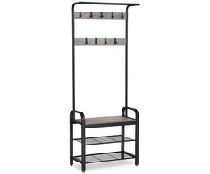 Songmics Drabužių kabykla su batų laikymo suoliuku, 33,7x77x183 cm, juoda