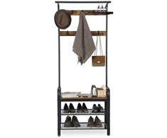 Songmics Drabužių kabykla su batų laikymo suoliuku, 33,7x77x183 cm, ruda ir juoda