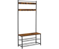 Songmics Drabužių kabykla su batų laikymo suoliuku, 85x32x175 cm, ruda ir juoda