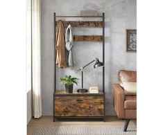 Songmics Drabužių kabykla su batų spintele ir suoliuku, 85x30x180 cm, juoda