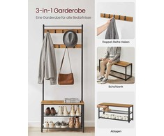 Songmics Drabužių kabykla su batų suoliuku, 70x32.5x175 cm, ruda-juoda