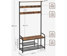 Songmics Drabužių kabykla su batų suoliuku, 85x30x180,5 cm, juoda