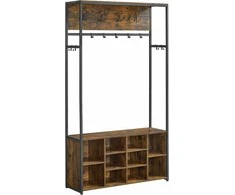 Songmics Drabužių kabykla su suoleliu ir batų laikymo vieta, 100x32x180 cm, ruda ir juoda