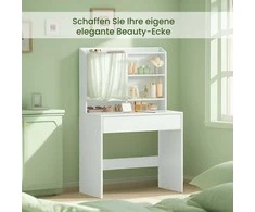 Songmics Vasagle Tualetinis staliukas, tualetinis staliukas su veidrodžiu ir vienu stalčiumi, kosmetinis staliukas