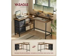 Songmics Kampinis rašomasis stalas, 135x105x89 cm, rudas