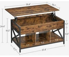 TV staliukas Songmics Kavos staliukas, su pakeliamu stalviršiu, 100x50x49-62 cm, rudas ir juodas