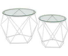 Songmics Kavos staliukų komplektas, 48.2x48.2x39.2 cm, skaidrus, baltas