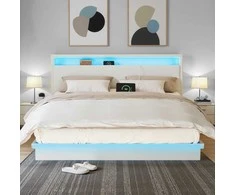 Songmics Lova su LED apšvietimu ir įkrovimo stotele 160 x 200 cm