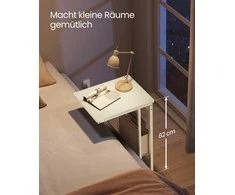 Songmics Vasagle C formos šoninis staliukas su 2 kintamosios srovės lizdais, kreminės baltos spalvos