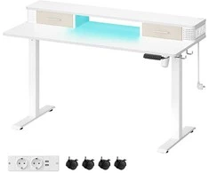 Songmics Stalas-stovimas, aukščio reguliuojamas elektrinis stalas, 140x60x72-120 cm, baltas