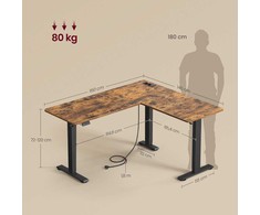 Songmics Stalas su reguliuojamu aukščiu, L formos elektrinis kampinis stalas, 140x160 cm, rudas ir juodas