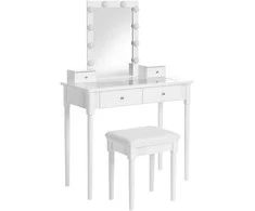 Songmics Tualetinis staliukas su komplektu, 90x40x134 cm, balta