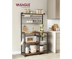 Songmics Vasagle Virtuvės lentyna su magnetine juostele peiliams ir 12 kabliukų vintage ruda-juoda