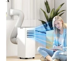 Ventiliatorius HOMCOM Kilnojamas Oro Kondicionierius 3-in-1 Oro Aušintuvas su Aušinimo, Drėgmės Šalinimo, Ventiliatoriaus Funkcijomis, Oro Išmetimo Žarna, 7000BTU Oro Aušintuvas su 2 Greičiais, Laikmačiu, Nuotolinio Valdymo Pultu, Vaikų Užraktu, Baltas