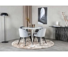 Venture Design Apskritas stalas, Plaza, 100 cm, Balta+Valgomasis kėdė, Sametas, 57x76.5x50 cm, Šviesiai pilka