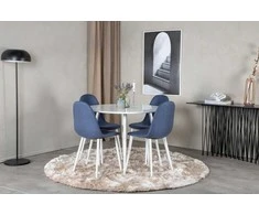 Venture Design Apskritas stalas, Plaza, 100 cm, Balta + Valgomasis kėdė, Polar, 53x87x44 cm, Mėlyna