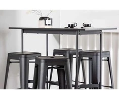 Venture Design Baro stalas ir baro kėdė, 120x60 cm, juodas MDF ir metalas