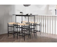 Venture Design Baro stalas ir baro kėdė rinkinys Rax ir Polly 120x60 cm juoda virvė, guminė mediena