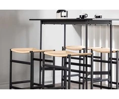Venture Design Baro stalas ir baro kėdė rinkinys Rax ir Polly 120x60 cm juoda virvė, guminė mediena