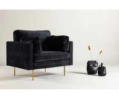 Venture Design Fotelis, Boom vieno sėdynės kėdė iš aksomo, 86x84x110 cm, Juoda