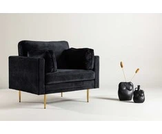 Sofa Venture Design Fotelis, Boom vieno sėdynės kėdė iš aksomo, 86x84x110 cm, Juoda