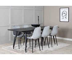 Venture Design Ištempiamas stalas, auksinis, 180x85 cm, juodas, valgomasis kėdė, Polar Diamond, 86x44 cm, pilka