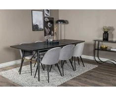 Venture Design Ištraukiamas stalas, auksinis, 180x85 cm, juodas + Veltinio valgomasis kėdė, šviesiai pilka, 76.5x50 cm, juoda