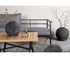 Venture Design Kampinė sofa, juodas metalas, ąžuolo mediena, terasos baldai