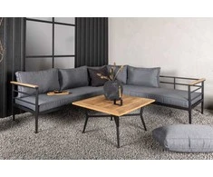 Venture Design Kampinė sofa, juodas metalas, ąžuolo mediena, terasos baldai