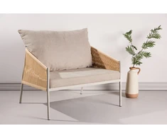 Venture Design Lounge kėdė Louie 94x74 cm Smėlio spalvos lininis audinys plieno rėmas
