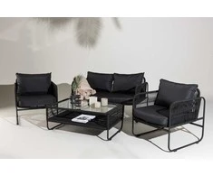 Venture Design Poilsio komplektas, Utah, Stalas: 41x100x60 cm Kėdė: 76x77x67 cm Sofa: 76x77x127 cm, Juoda
