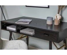 Venture Design Rašomasis stalas, auksinė stalo viršūnė juoda furniruota medžiaga, 60x110 cm, juoda
