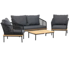 Venture Design Sodo baldų komplektas, Andora, stalas, kėdė ir sofa, juoda