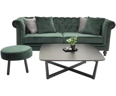 Venture Design Sofa, aksomo 3 vietų Chesterfield, 217x88 cm, žalia