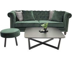 Venture Design Sofa, aksomo 3 vietų Chesterfield, 217x88 cm, žalia
