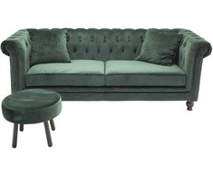 Venture Design Sofa, aksomo 3 vietų Chesterfield, 217x88 cm, žalia