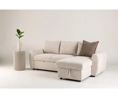 Venture Design sofa-lova Teo, kairiąja gulimąja dalimi, smėlio spalvos