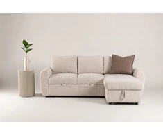 Venture Design sofa-lova Teo, kairiąja gulimąja dalimi, smėlio spalvos