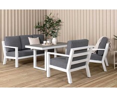 Venture Design Sofos grupė, Barselona, Stalas: 140x75 cm, Kėdė: 84x77 cm, Sofa: 159x55 cm, Balta