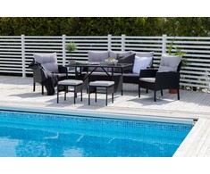 Venture Design Sofos komplektas, Knock, stalas: 120x70 cm, kėdė: 75x60 cm, sofa: 158x69 cm, ottomanas: 38x38 cm, juoda