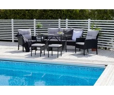 Venture Design Sofos komplektas, Knock, stalas: 120x70 cm, kėdė: 75x60 cm, sofa: 158x69 cm, ottomanas: 38x38 cm, juoda
