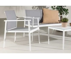 Venture Design Sofos komplektas, stalas: 45x90x60 cm Kėdė: 63x81x59 cm Sofa: 63x81x135 cm, Balta/Pilka