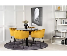 Venture Design Stalas, Estelle, ø106 cm, Juoda; Kėdė, Limhamn, 54x76 cm, Aukso spalvos