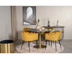Venture Design Stalas, Estelle, ø106*A75 cm, Juoda; Kėdė, Limhamn, 54x76 cm, Aukso spalvos