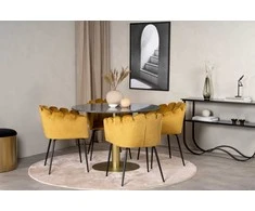 Venture Design Stalas, Estelle, ø106*A75 cm, Juoda; Kėdė, Limhamn, 54x76 cm, Aukso spalvos