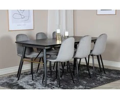 Venture Design Valgomasis stalas, auksinė ištempimo galimybė, 180x85 cm, juodas, Valgomasis kėdė, Polar, 88x42.5 cm, šviesiai pilka
