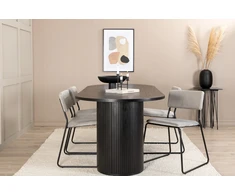 Venture Design Valgomasis stalas, Bianca Ovalus, 200x90 cm, Juodas, Valgomasis kėdė, Kenth, 76x40 cm, Juoda